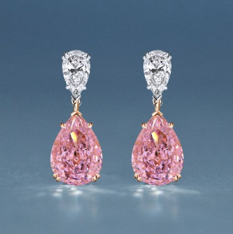 Two-Tone Pear Cut Pink Sapphire Drop Earrings