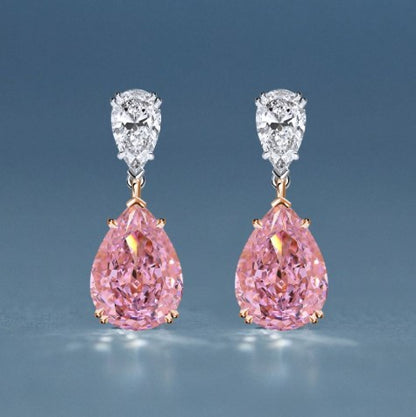 Two-Tone Pear Cut Pink Sapphire Drop Earrings