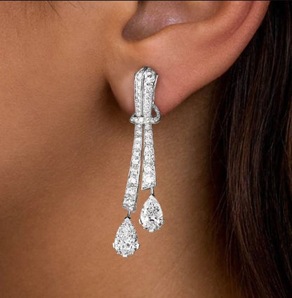 Stunning Pear Cut White Sapphire Drop Earrings