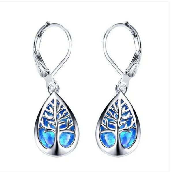 Tree of life earrings made of opal and silver