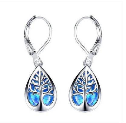 Tree of life earrings made of opal and silver