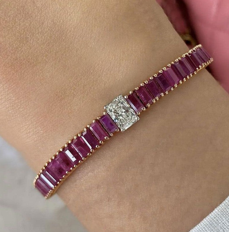 Two-Tone Radiant Cut Ruby Sapphire Tennis Bracelet