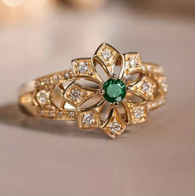 Eternal Emerald Blossom Ring