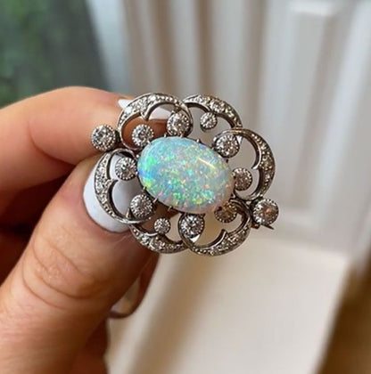 Vintage Oval Cut Opal Brooch