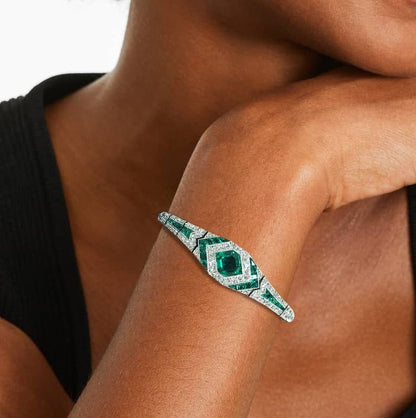 Art Deco Halo Asscher Cut Emerald Sapphire Bracelet