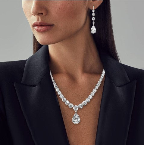 Pear Cut White Sapphire Jewelry Set – Necklace & Earrings