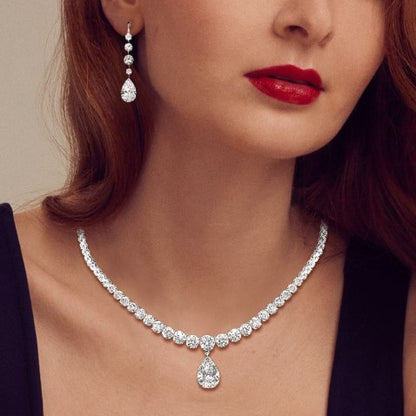 Pear Cut White Sapphire Jewelry Set – Necklace & Earrings