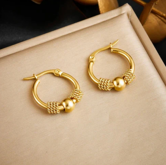 Golden beads hoop earrings