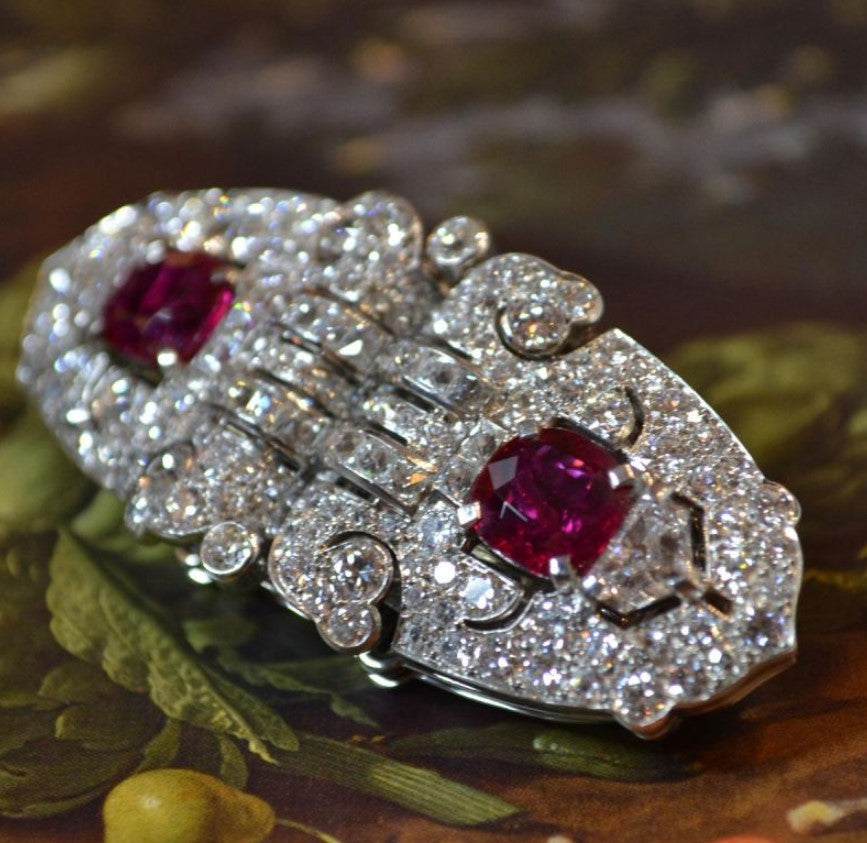 Cushion Cut Ruby & Sapphire Luxury Brooch