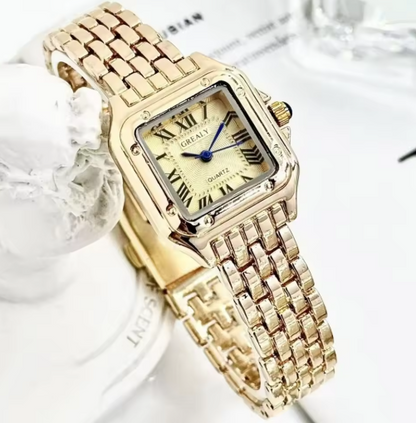 Luxurious Square Dial Leather Strap Quartz Timepiece