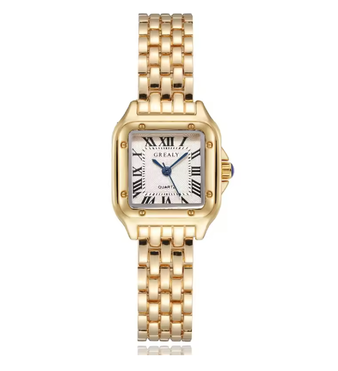 Luxusní quartzové hodinky se čtvercovým ciferníkem a koženým řemínkem