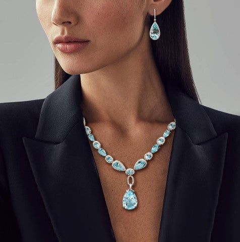 Pear Cut Aquamarine Sapphire Jewelry Set – Necklace & Earrings
