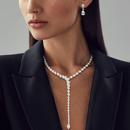 Pear Cut White Sapphire Wedding Jewelry Set – Necklace & Earrings