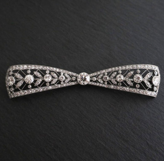 Milgrain Round Cut White Sapphire Bow Brooch