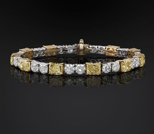 Two-Tone Yellow Sapphire Tennis Bracelet with Radiant & Round Cuts