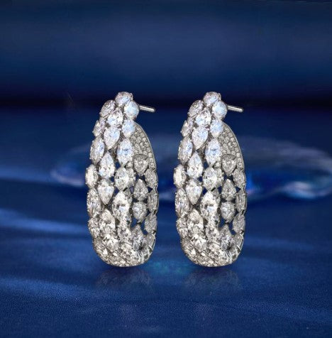 Elegant Pear Cut White Sapphire Three-Row Hoop Earrings