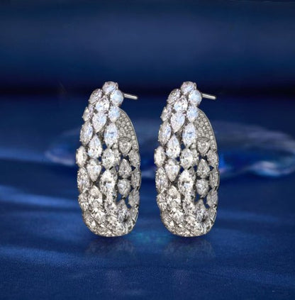 Elegant Pear Cut White Sapphire Three-Row Hoop Earrings