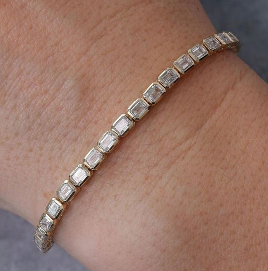 Golden Emerald Cut White Sapphire Tennis Bracelet