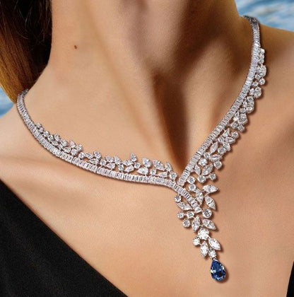 Pear Cut Blue Sapphire Necklace