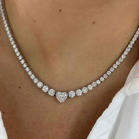 Heart Cut White Sapphire Tennis Necklace
