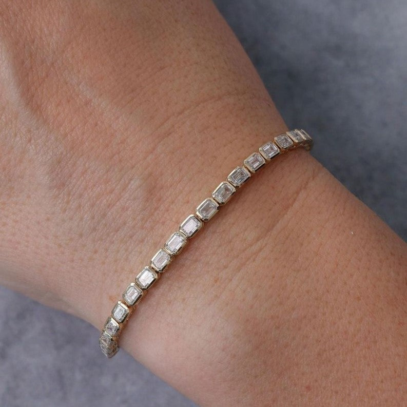 Golden Emerald Cut White Sapphire Tennis Bracelet
