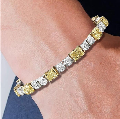 Two-Tone Yellow Sapphire Tennis Bracelet with Radiant & Round Cuts