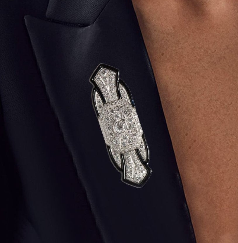 Art Deco Round Cut White Sapphire Brooch