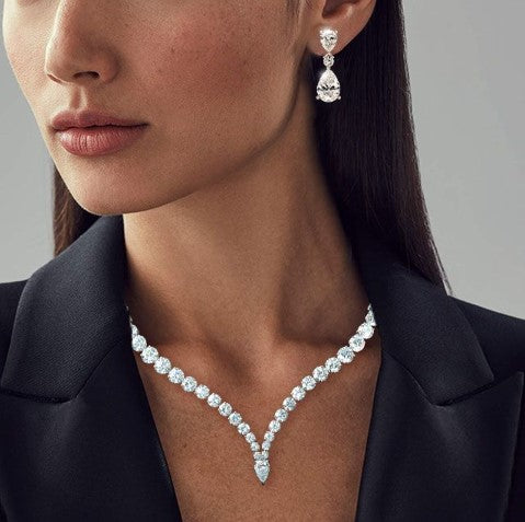 Pear Cut White Sapphire Jewelry Set – Necklace & Earrings
