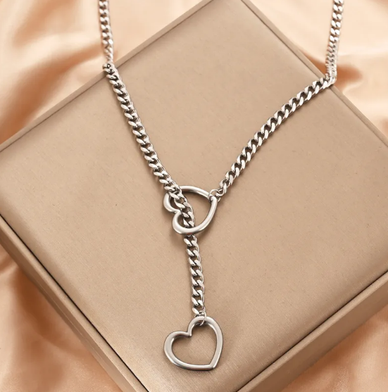 Stainless Steel Heart Lariat Necklace