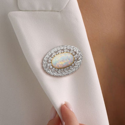 Two-Tone Antique Oval Opal Brooch
