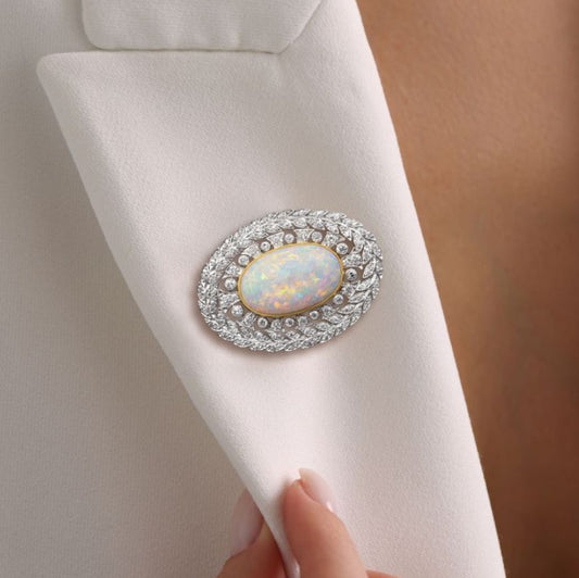 Two-Tone Antique Oval Opal Brooch