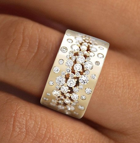 Golden Round Cut White Sapphire Ring for Women