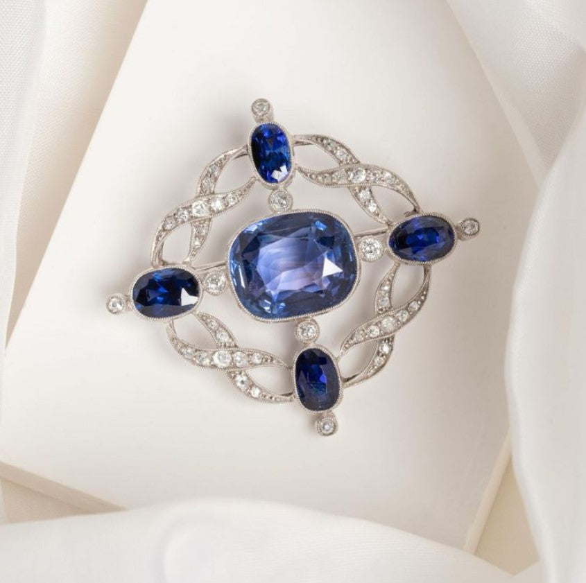 Milgrain Oval Cut Blue Sapphire Brooch