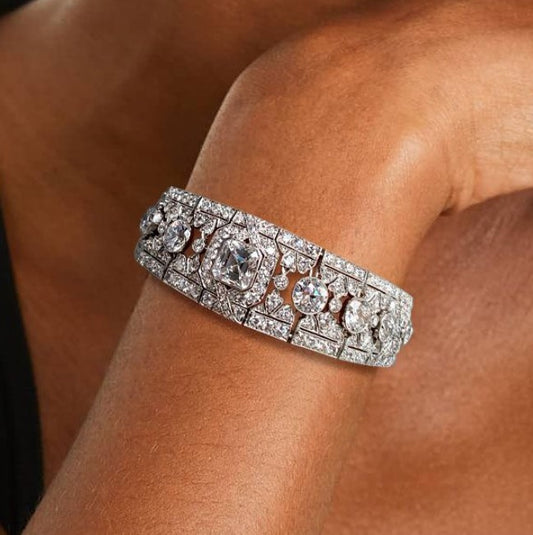 Art Deco Asscher & Round White Sapphire Bracelet