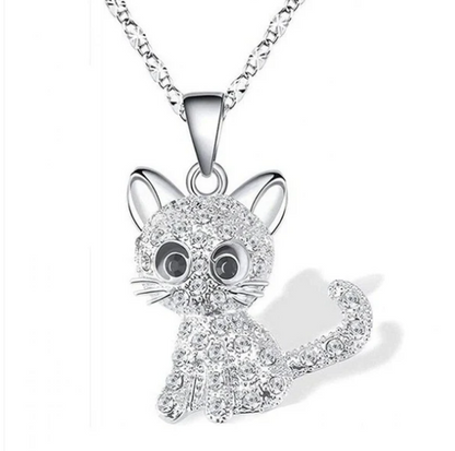 Silver baby kittens and colored zirconia necklace