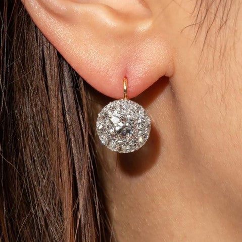 Two-Tone Cushion Cut White Sapphire Vintage Drop Earrings