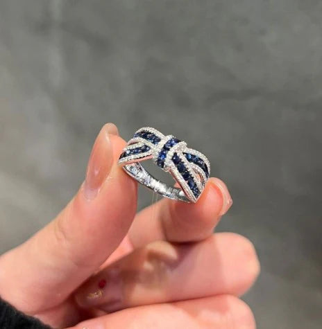 1+1 Offer: Oval & Round Cut Blue Tanzanite Bracelet + Knot Round Cut Blue Sapphire Wedding ring