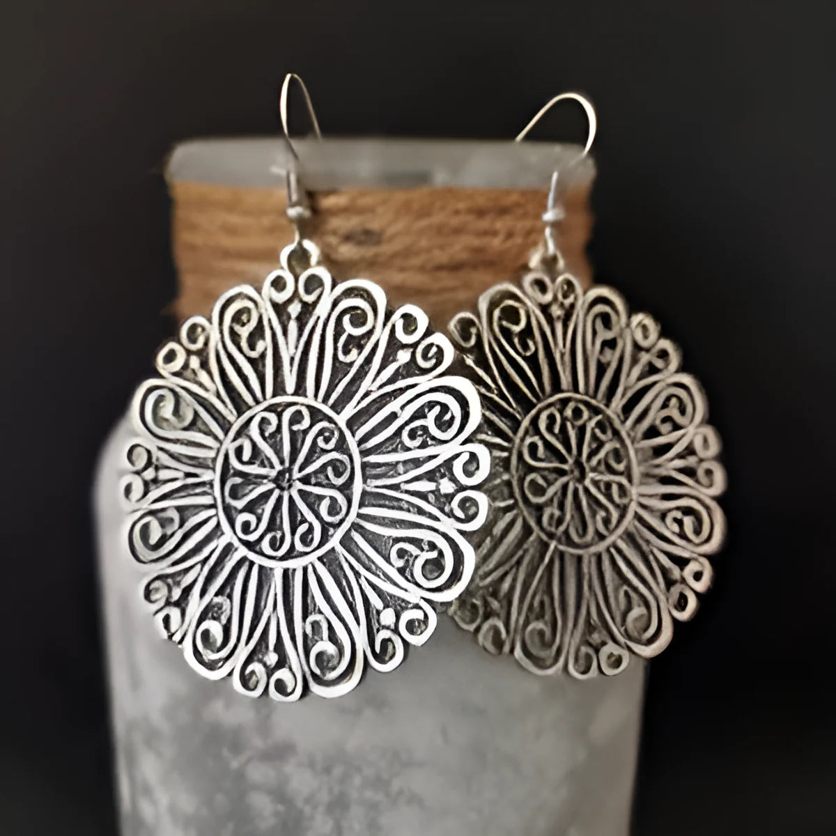 Vintage Hollow Mandala Rounded Earrings