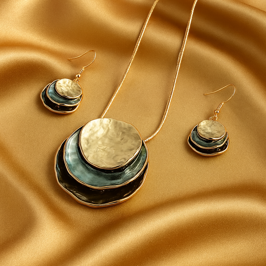 Vintage Layered Stone Jewelry Set (Necklace & Earrings)