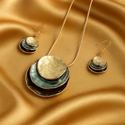 Vintage Layered Stone Jewelry Set (Necklace & Earrings)