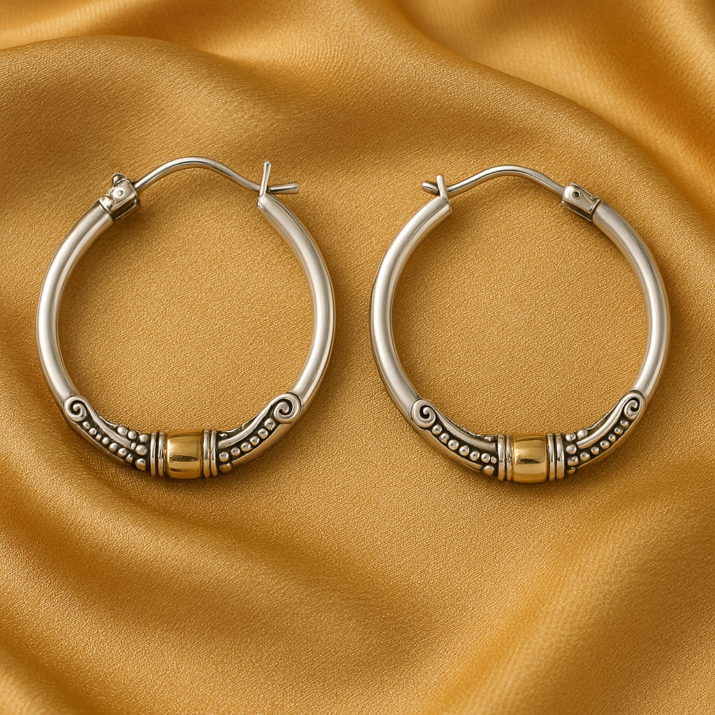 Luxe Carved Silver Hoop Earrings