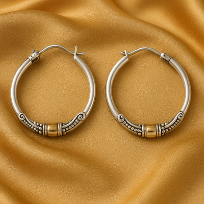 Luxe Carved Silver Hoop Earrings