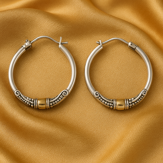 Luxe Carved Silver Hoop Earrings