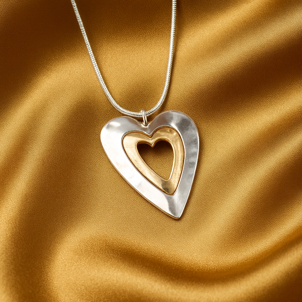 Luxe Two-Tone Heart Pendant Necklace