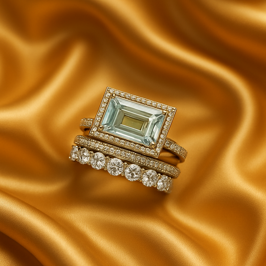 ヴィンテージシルバー ターコイズガラスリングセット（3本セット）