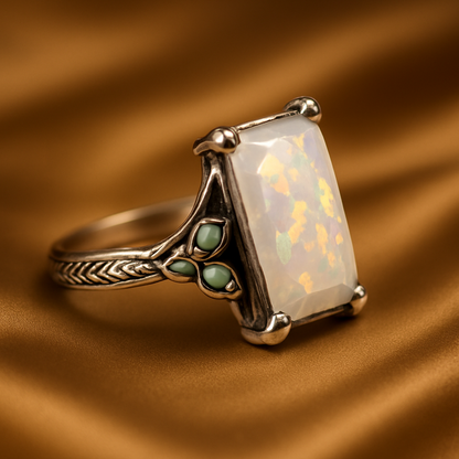 Silver Opal Glow Vintage Ring
