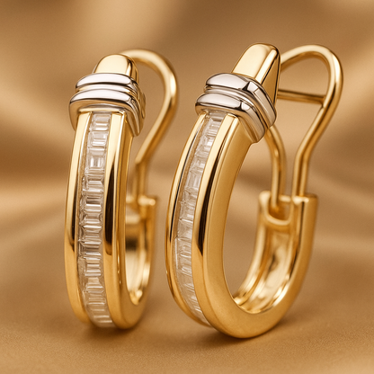 Classic Vintage Gold Earrings with Diamonds