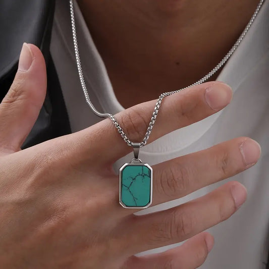 Luxurious Turquoise Tiger Eye Stone Pendant Necklace
