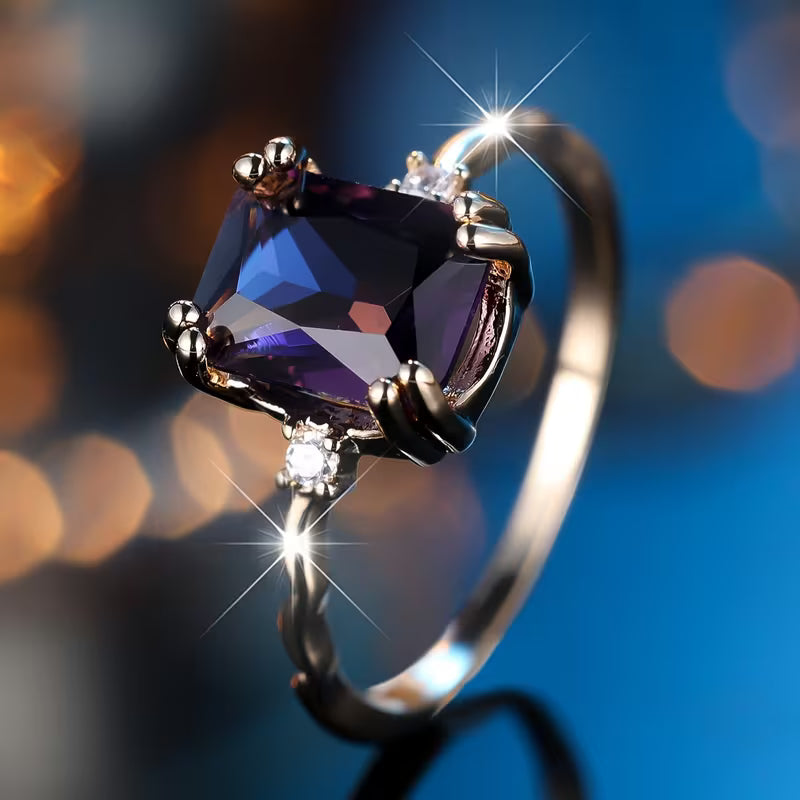 Silver amethyst emerald-cut ring