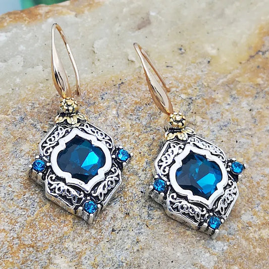 Pendientes retro de cristal azul